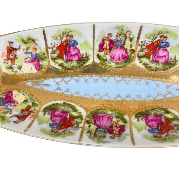Antique Royal Vienna Courting Couple Porcelain Dish Oval Tray Gold Trim Beehive - Picture 6 of 10